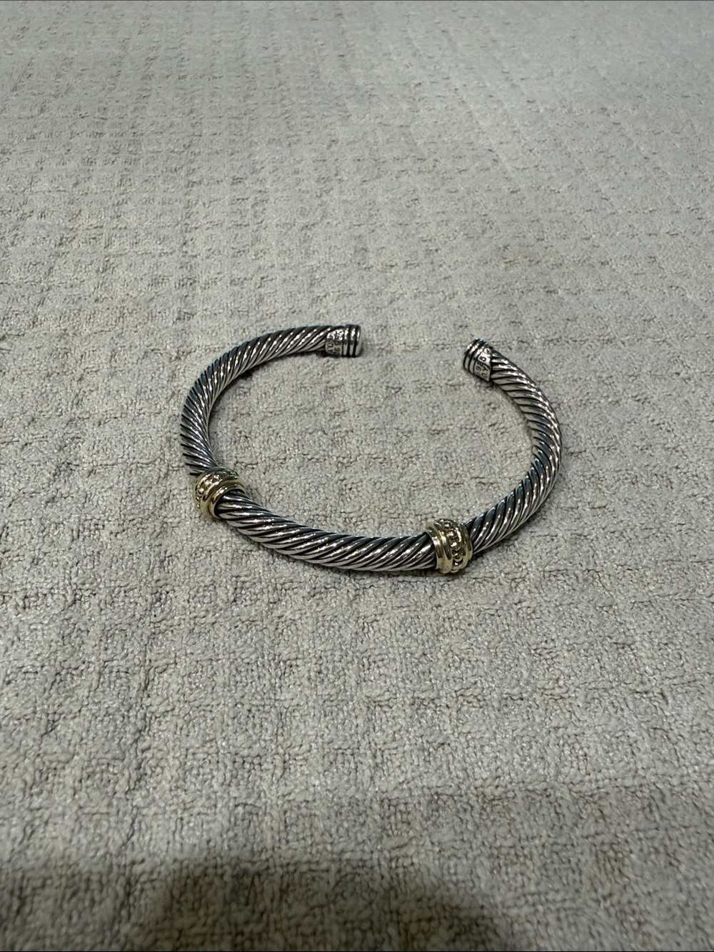 David Yurman Two-Tone Cable Cuff Bracelet - Silver and Gold - Picture 1 of 4